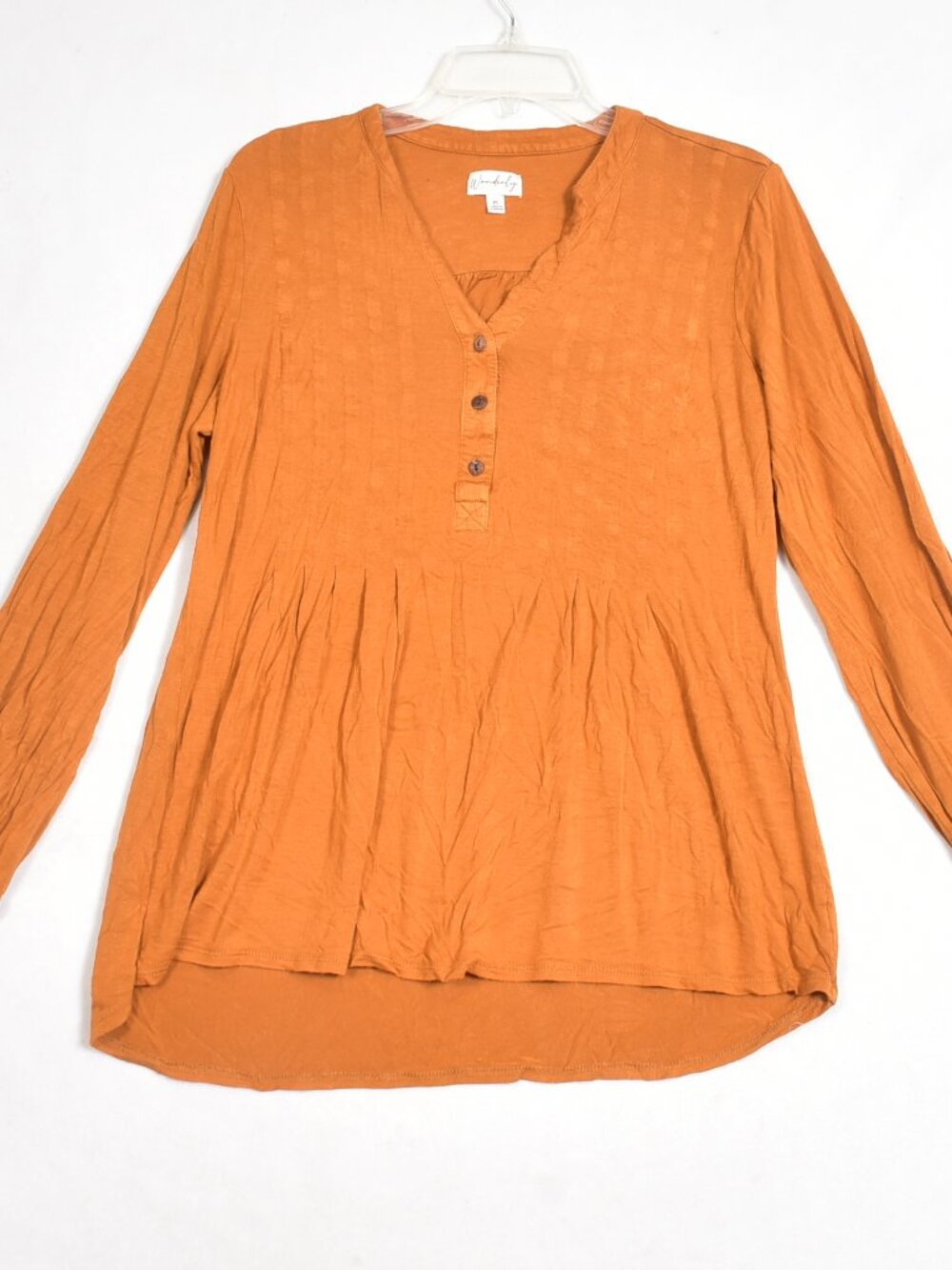 Wonderly Orange Long Sleeved Pleated Knit Top Size PL